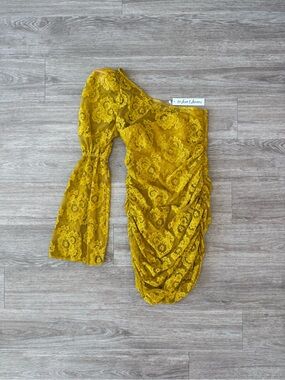NWT For Love & Lemons Tiana Mini Dress in Mustard Yellow, Size XS